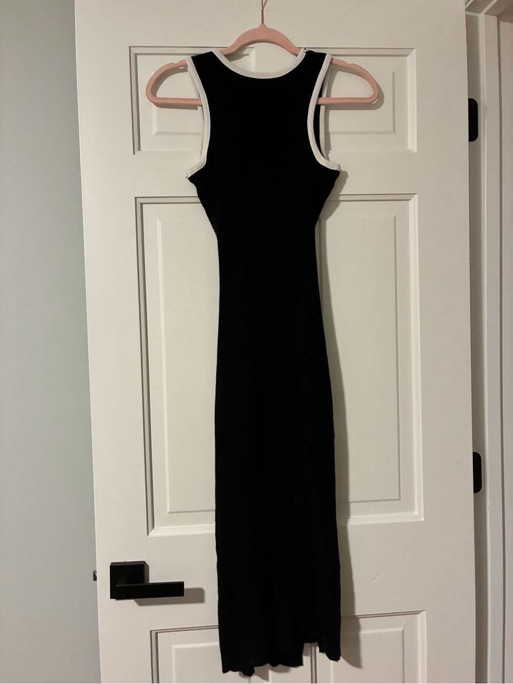 Quiet luxury Dress Black with cream trim Midi Cut Out Sleeveles